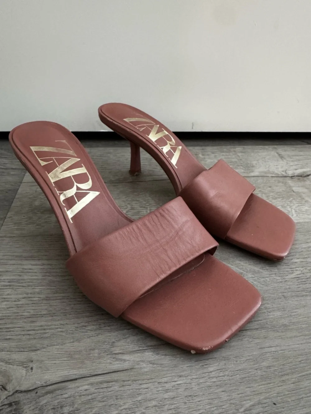 ZARA kitten heel leather square toe sandals size 37/7 - Picture 1 of 7